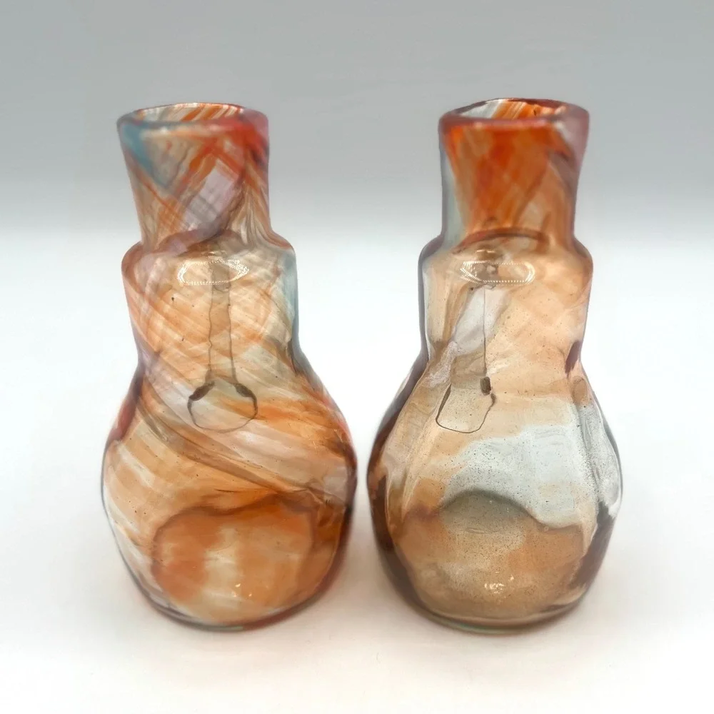 Hand Blown Art Glass Cruet with Applied Handle, Swirl Design,‎ Set of 2